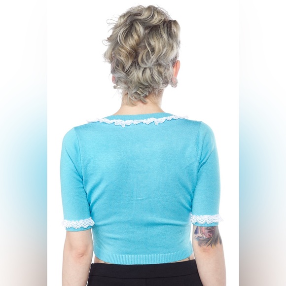 Sourpuss Clothing Pina Colada Bella Blue Crop Cardigan Size S - Picture 6 of 6